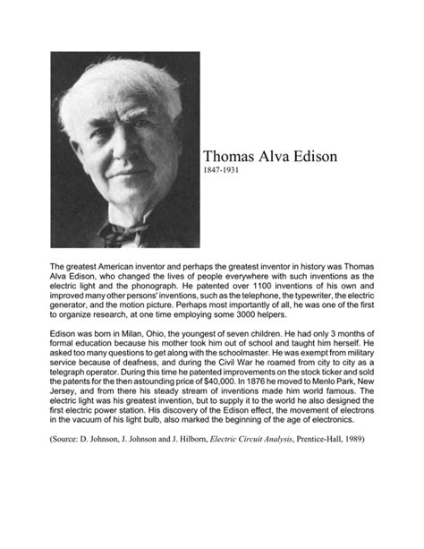 thomas alva edison short biography in english