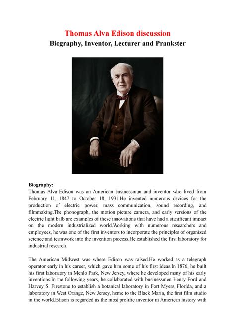 thomas alva edison small biography examples