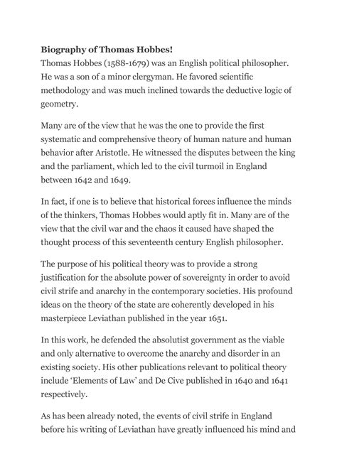 thomas hobbes biography summary template