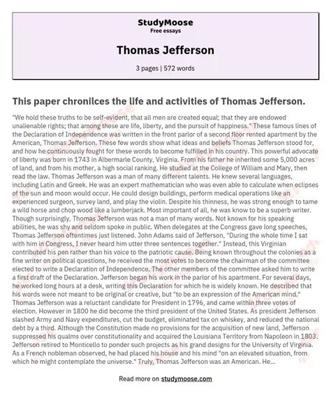 Thomas Jefferson Free Essays Studymode Thomas Jefferson First Grade - Thomas Jefferson First Grade