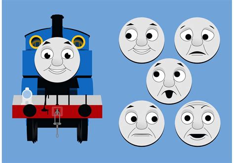 thomas the train is surrounded by eight faces
