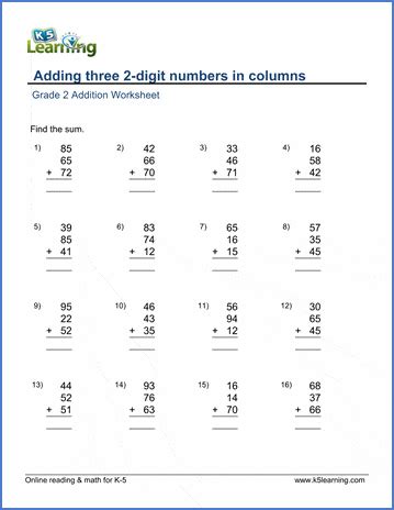 Three 2 Digit Numbers Worksheets K5 Learning 3 Addends Worksheet - 3 Addends Worksheet
