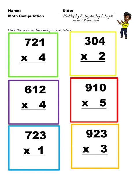 Three Digit By One Digit Multiplication   Multiply 3 Digit And 1 Digit Numbers Horizontal - Three Digit By One Digit Multiplication