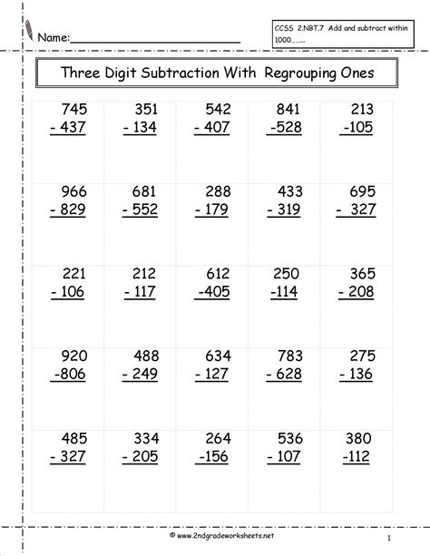 Three Digit Subtraction   Printable Three Digit Subtraction Worksheets Education Com - Three Digit Subtraction