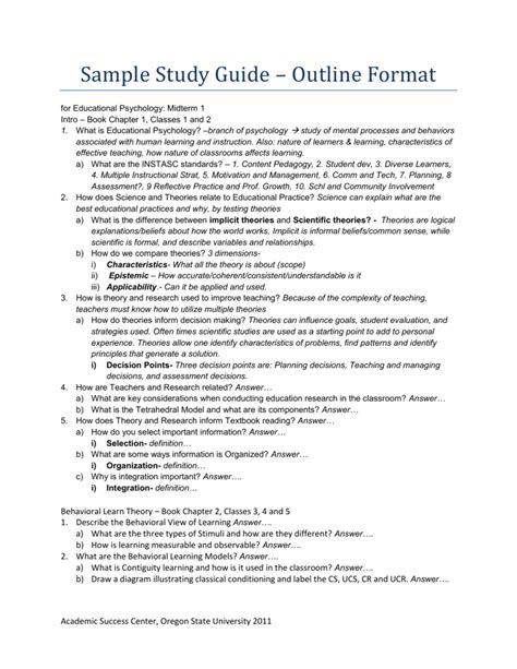 Read Three Level Study Guide Template 