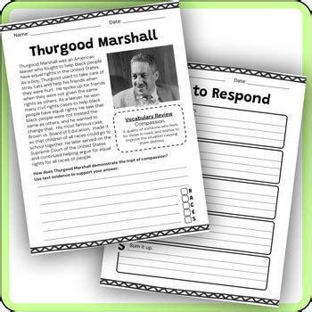 Thurgood Marshall Constructed Response Worksheet Reading And Tpt Thurgood Marshall Worksheet - Thurgood Marshall Worksheet