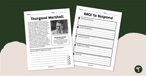 Thurgood Marshall Constructed Response Worksheet Teach Starter Thurgood Marshall 3rd Grade - Thurgood Marshall 3rd Grade