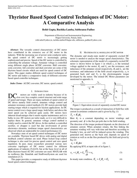 Thyristor Based Speed Control Techniques Of Dc Motor