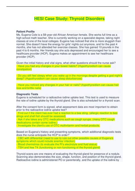 Thyroid Disorders Hesi Case Study
