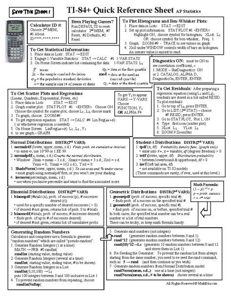 ti 84 plus statistics cheat sheet