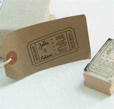 ticket tag style save the date rubber stamp by pretty rubber stamps
