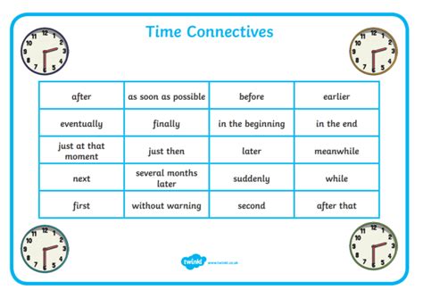 time connectives for instructions list ks1