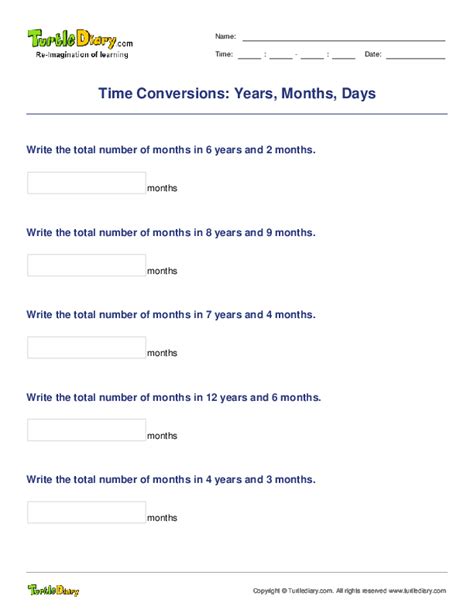 Time Conversions Years Months Days Turtle Diary Worksheet Time Conversion Worksheet - Time Conversion Worksheet