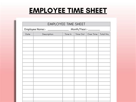 Time Sheet Book Monitor And Keep Track Of Your Working Hours With Our Compact Journal Employment Log Book