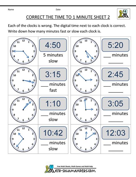 Time Worksheets Math Salamanders Time To 5 Minutes Worksheet - Time To 5 Minutes Worksheet