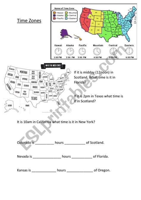 Time Zones Teaching Resources Time Zone Worksheet - Time Zone Worksheet