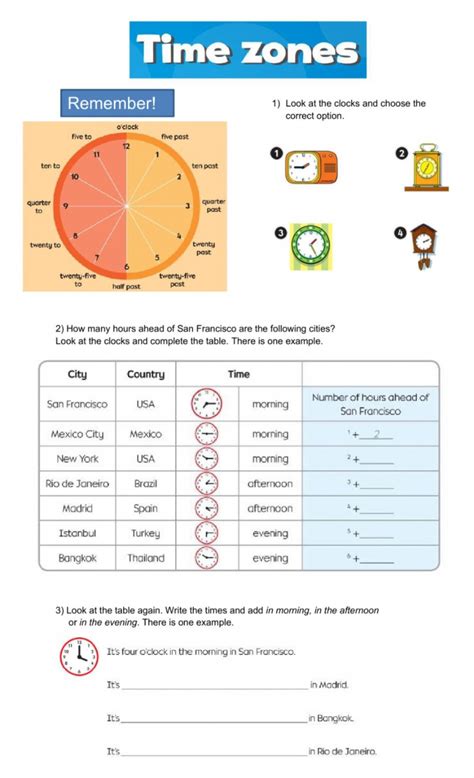 Time Zones Worksheets Learny Kids Time Zone Worksheet - Time Zone Worksheet