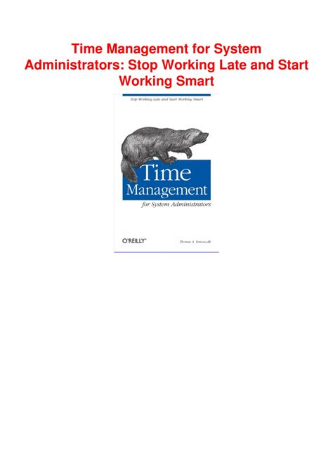 Download Time Management For System Administrators Stop Working Late And Start Working Smart 