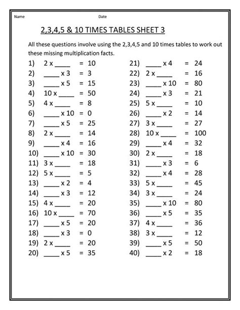 Times Table Practice Sheets Learning Printable Math Times Tables Practice - Math Times Tables Practice