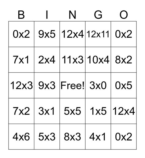 times tables bingo