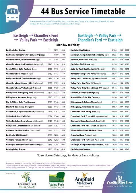 Timetable 44 Bus