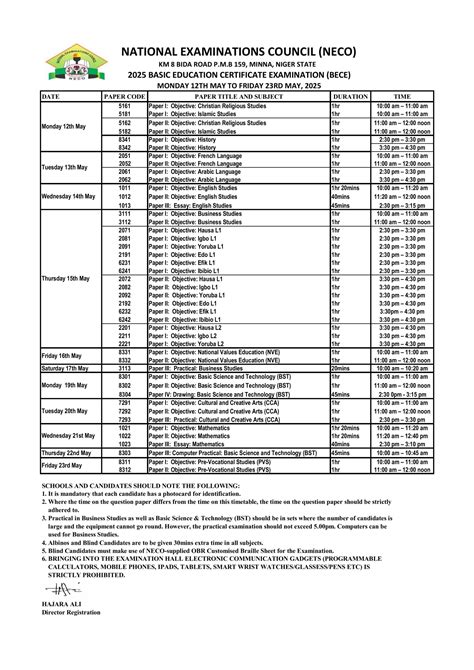 Timetable For Junior Wace For This Year