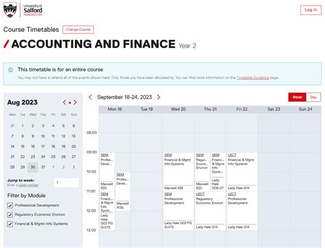 Timetable Salford Uni