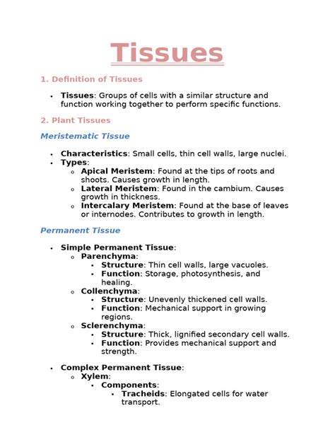 Tissues Class 9 Notes