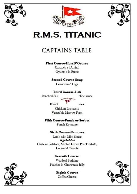 Titanic Dinner Menu