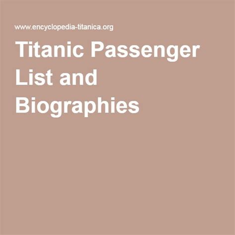 titanic passengers list and biographies