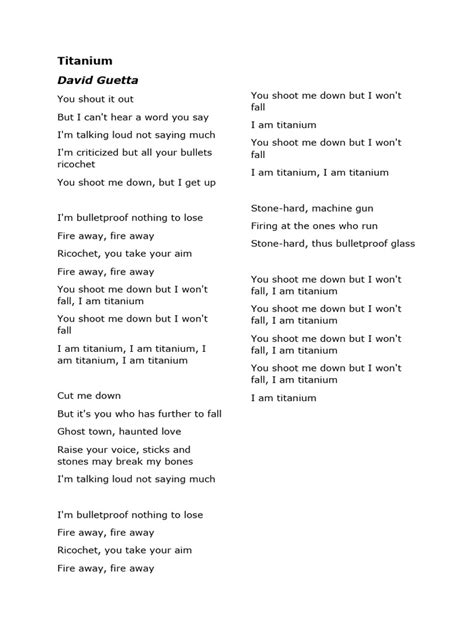 Titanium Song Words