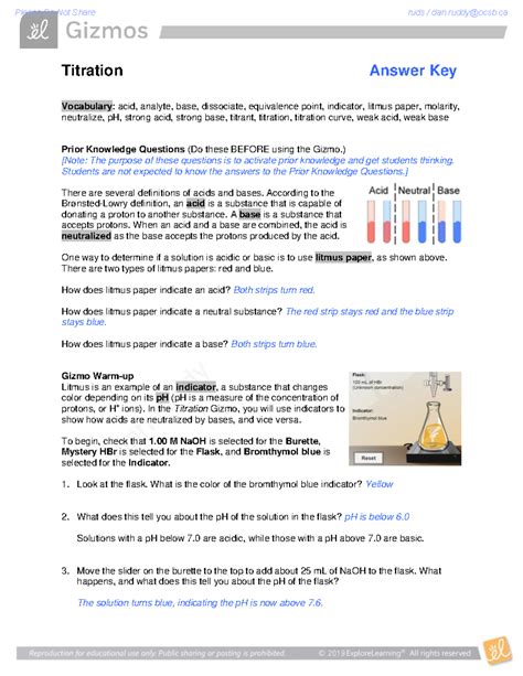 Titration Lab Answer Key