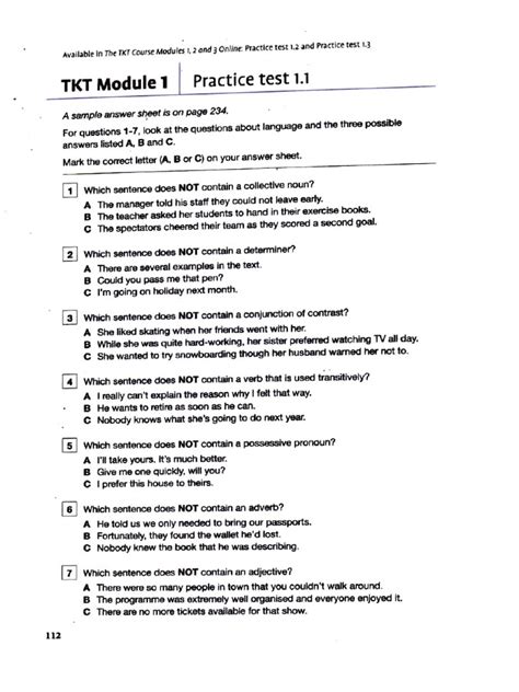 Tkt Sample Test With Answers Module 1