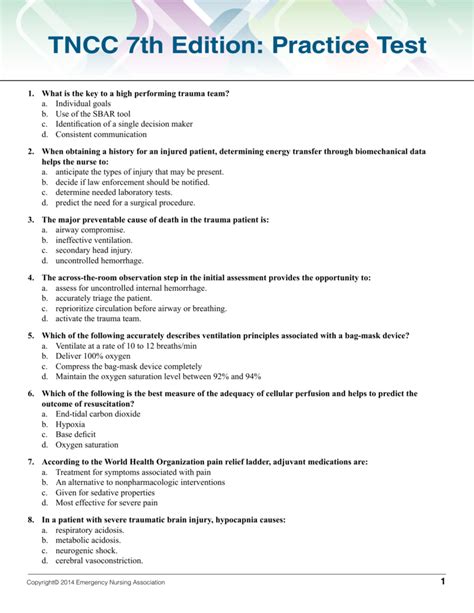 Tncc 7th Edition Practice Test