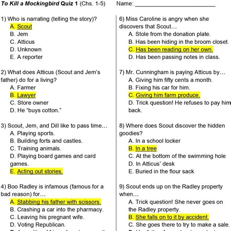 To Kill A Mockingbird Questions And Answers Chapter 1