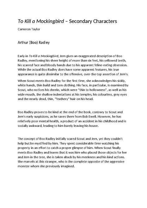 To Kill A Mockingbird Secondary Solutions Key