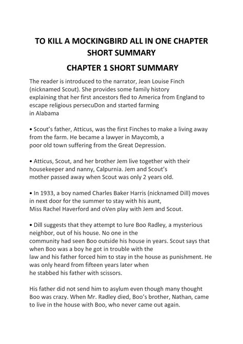 To Kill A Mockingbird Short Summary