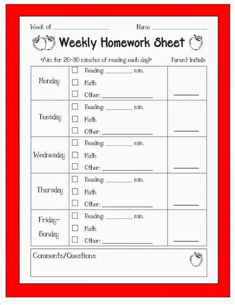 to the UNIcorner Making a Weekly Homework Sheet Work for Me!