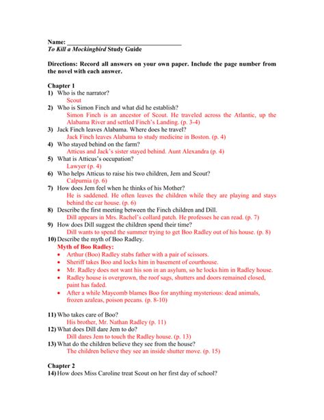 Read To Kill A Mockingbird Student Guide Answers 