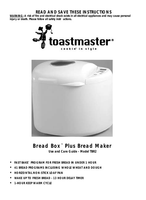 Download Toastmaster Tbr2 User Guide 