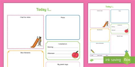 Today I Daily Diary For Preschoolers Record Twinkl Preschool Daily Sheets - Preschool Daily Sheets