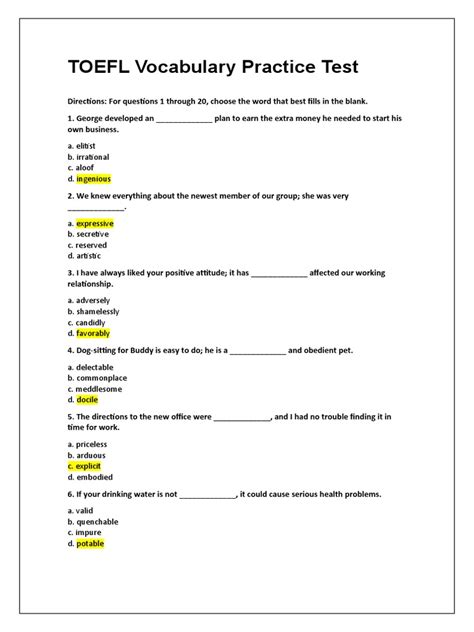 Toefl Bank Practice Test