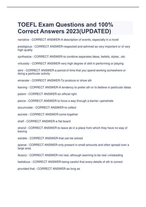 toefl exam questions and answers