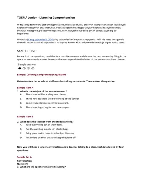 Toefl Junior Listening Sample