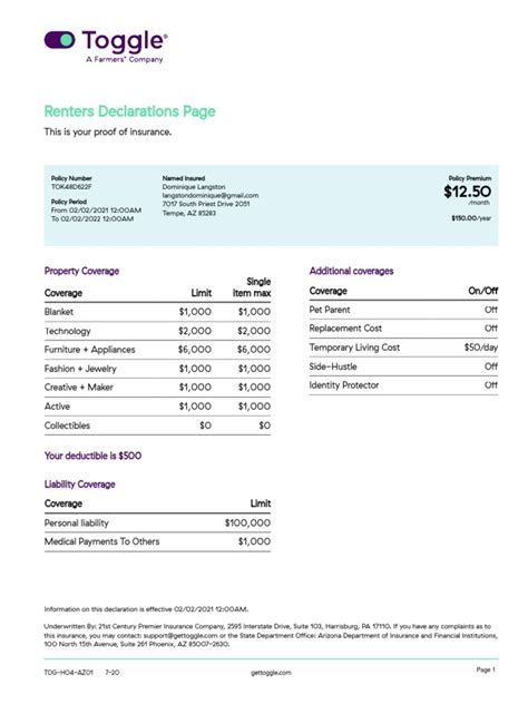 Toggle Renters Insurance