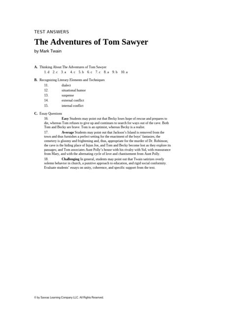 tom sawyer study answers