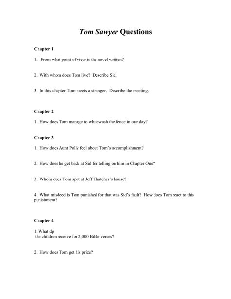 Read Tom Sawyer Chapter Questions And Answers 