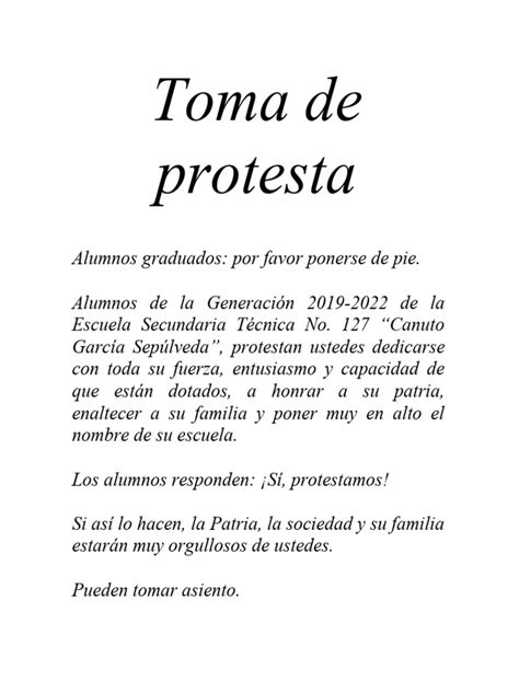 Toma De Protesta Ejemplo