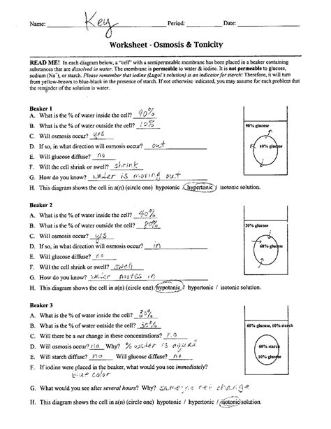 Tonicity Worksheet Answer Key
