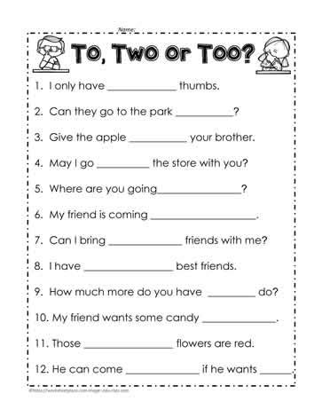 Too Vs To Vs Two Worksheet Easily Confused To Two Too Worksheet - To Two Too Worksheet